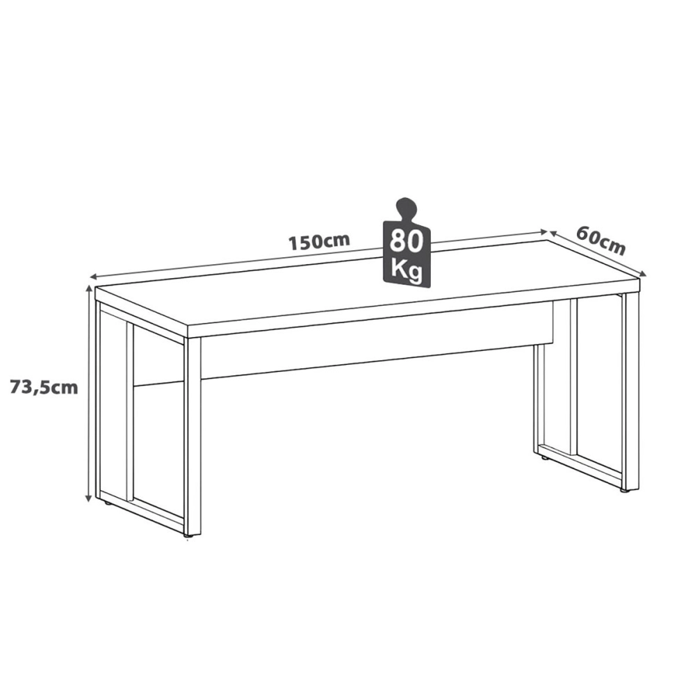 Escrivaninha 150cm x 60cm Gaveteiro 3 Gavetas Pés Metal F5 Cor:Cinza Sagrado com Preto