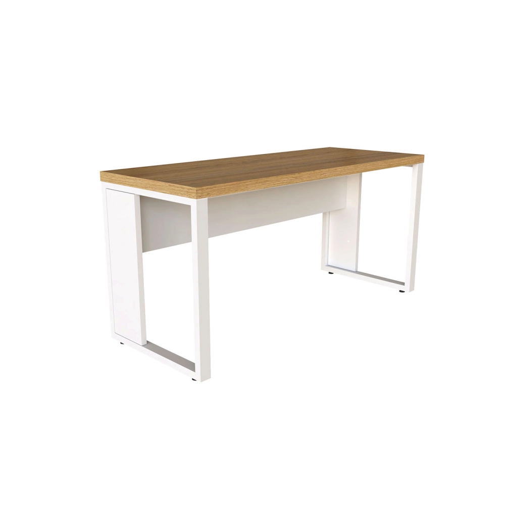 Escrivaninha 150cm x 60cm Gaveteiro 3 Gavetas Pés Metal F5 Cor:Macadâmia com Branco