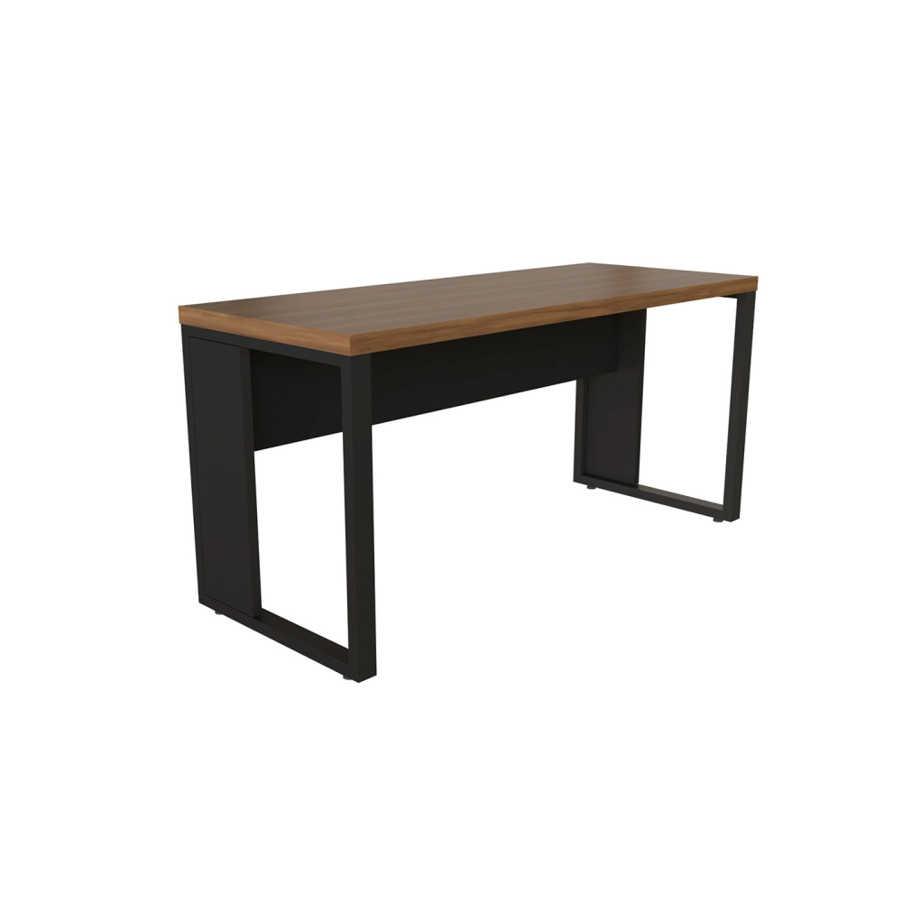 Escrivaninha 150cm x 60cm Gaveteiro 3 Gavetas Pés Metal F5 Cor:Nogal com Preto