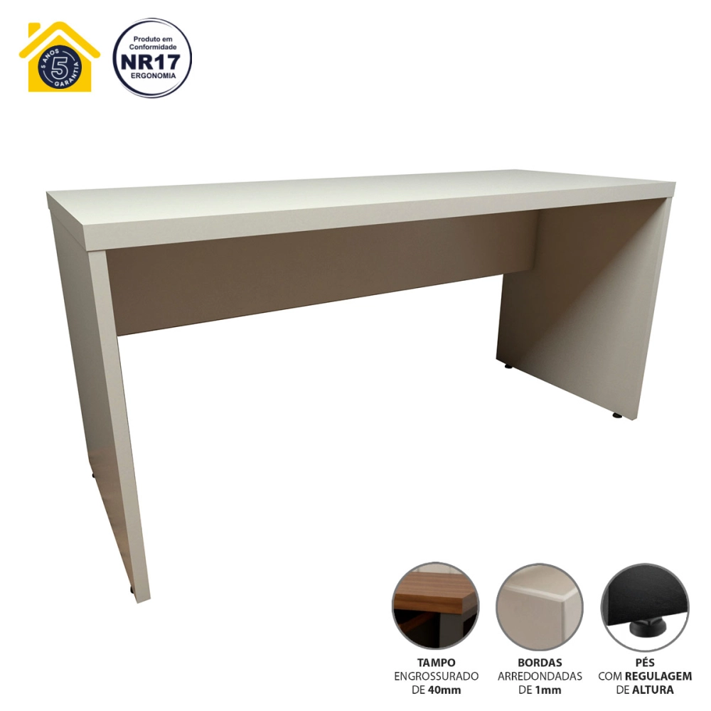 Escrivaninha Home Office 150cm Alto Padrão Tampo 40mm Cor:Cinza Claro