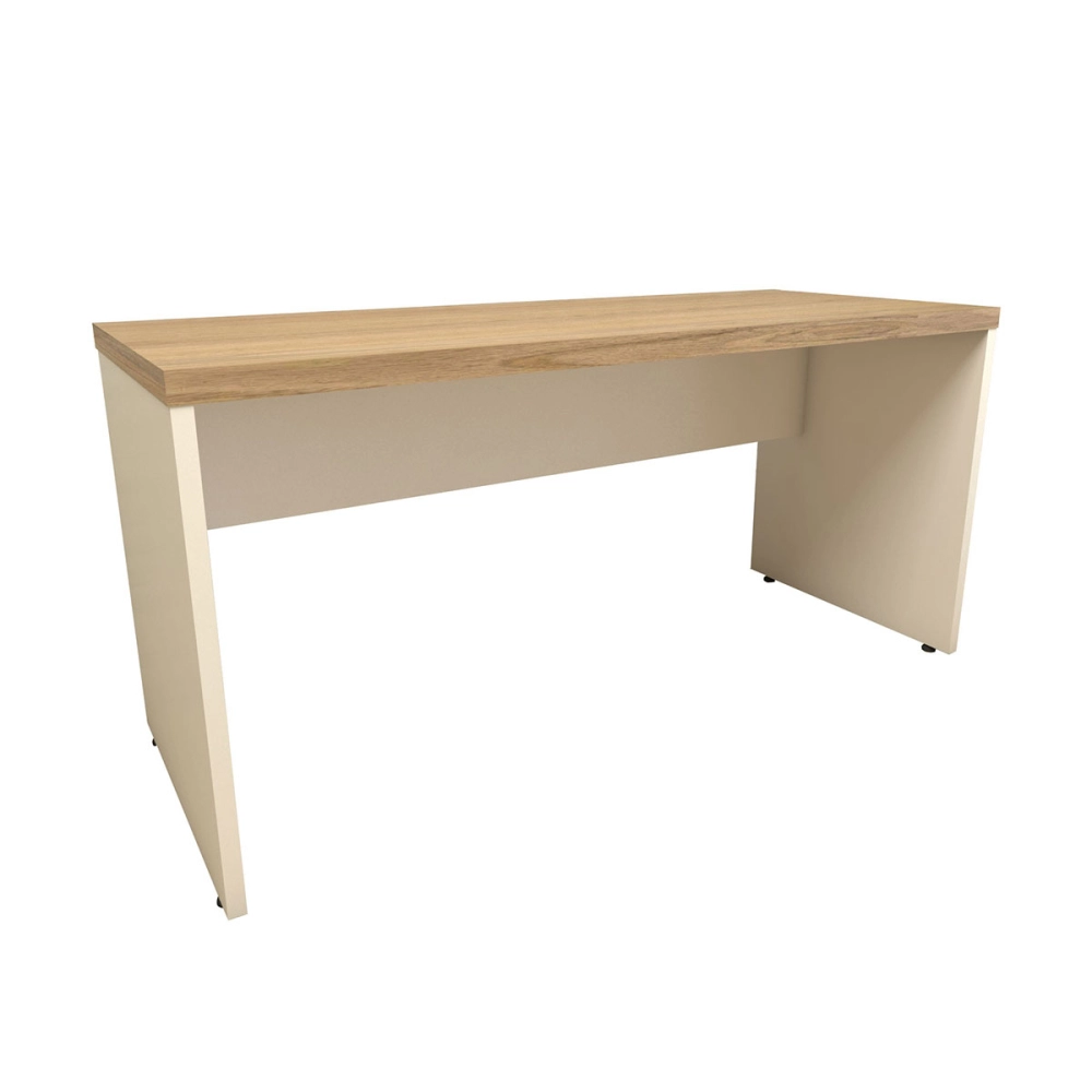Escrivaninha Home Office 150cm Alto Padrão Tampo 40mm Cor:Macadâmia com Branco
