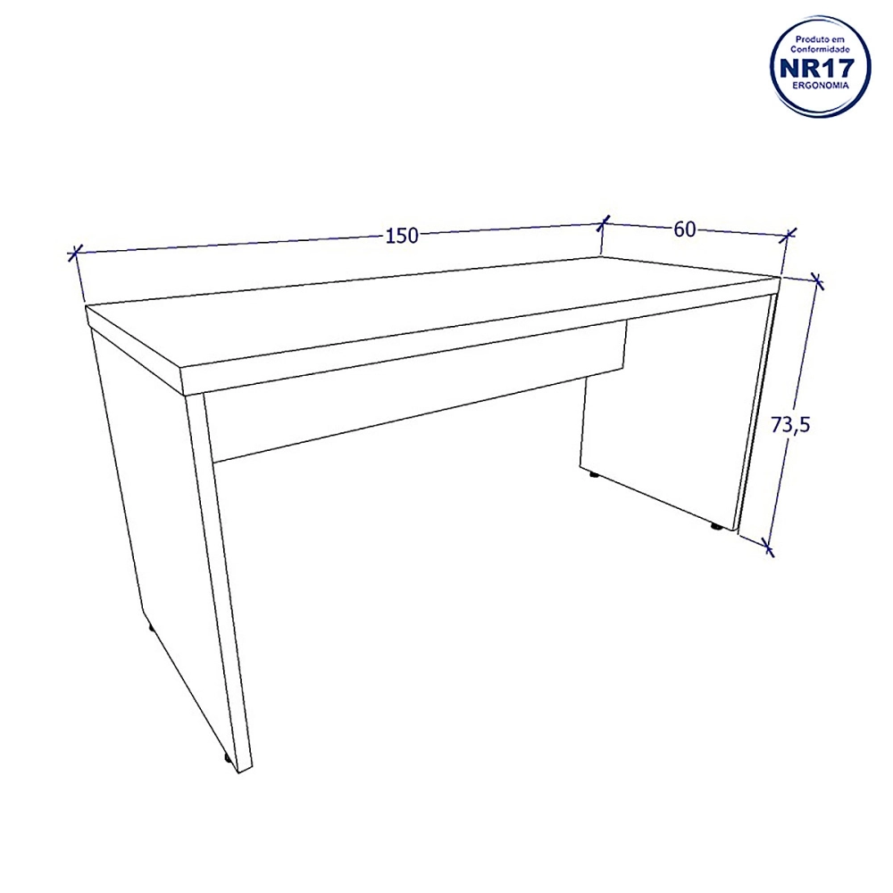 Escrivaninha Home Office 150cm Alto Padrão Tampo 40mm Cor:Macadâmia com Branco
