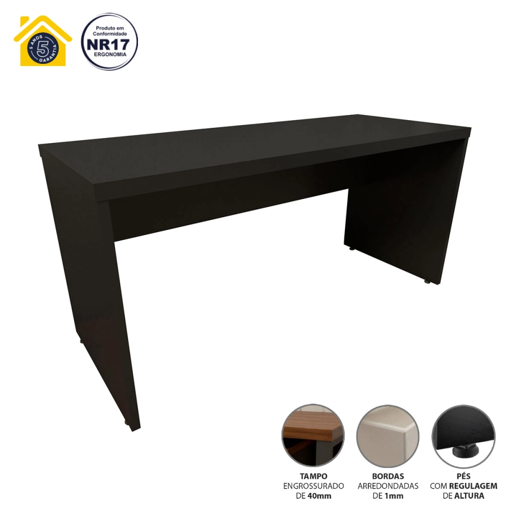 Escrivaninha Home Office 150cm Alto Padrão Tampo 40mm Cor:Preto