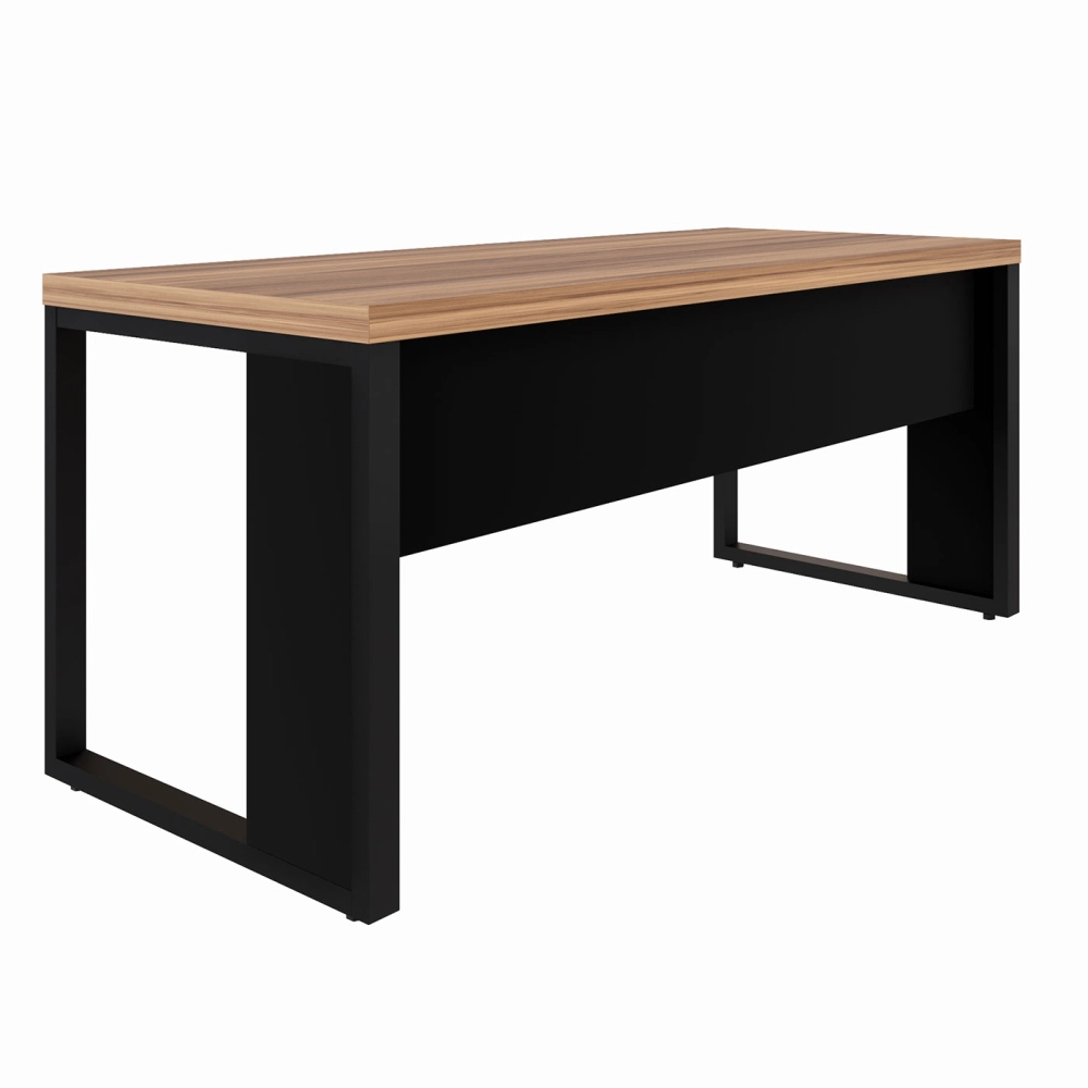Escrivaninha Industrial 1,70m x 70cm Pé Metal Nogal Pr F5 Cor:Nogal com Preto