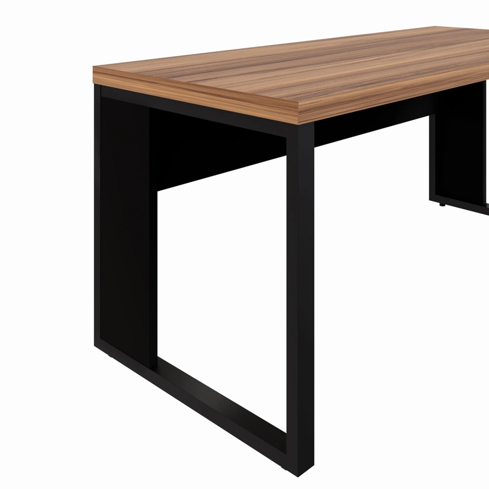 Escrivaninha Industrial 1,70m x 70cm Pé Metal Nogal Pr F5 Cor:Nogal com Preto