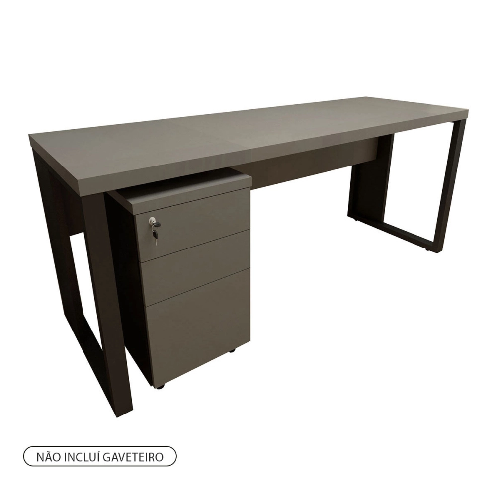 Escrivaninha Industrial 170cm x 60cm Pés Metal F5 Office Cor:Cinza Sagrado com Preto