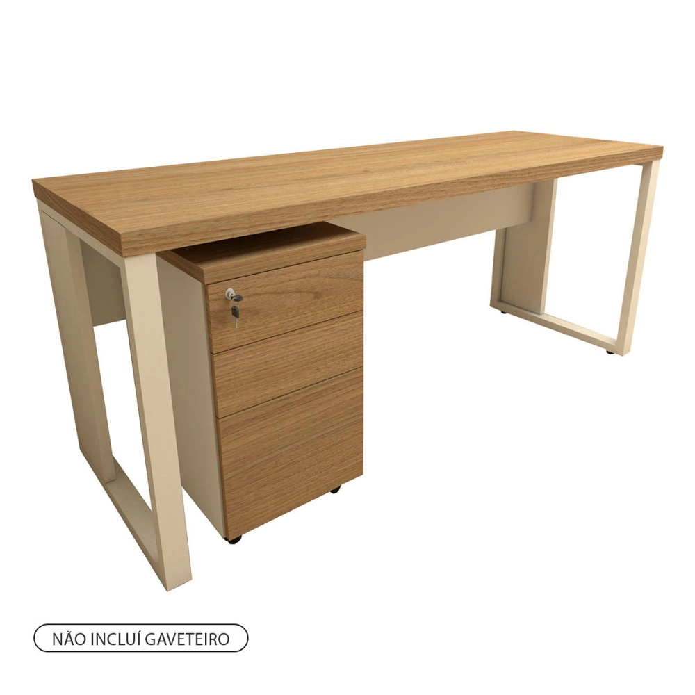 Escrivaninha Industrial 170cm x 60cm Pés Metal F5 Office Cor:Macadâmia com Branco