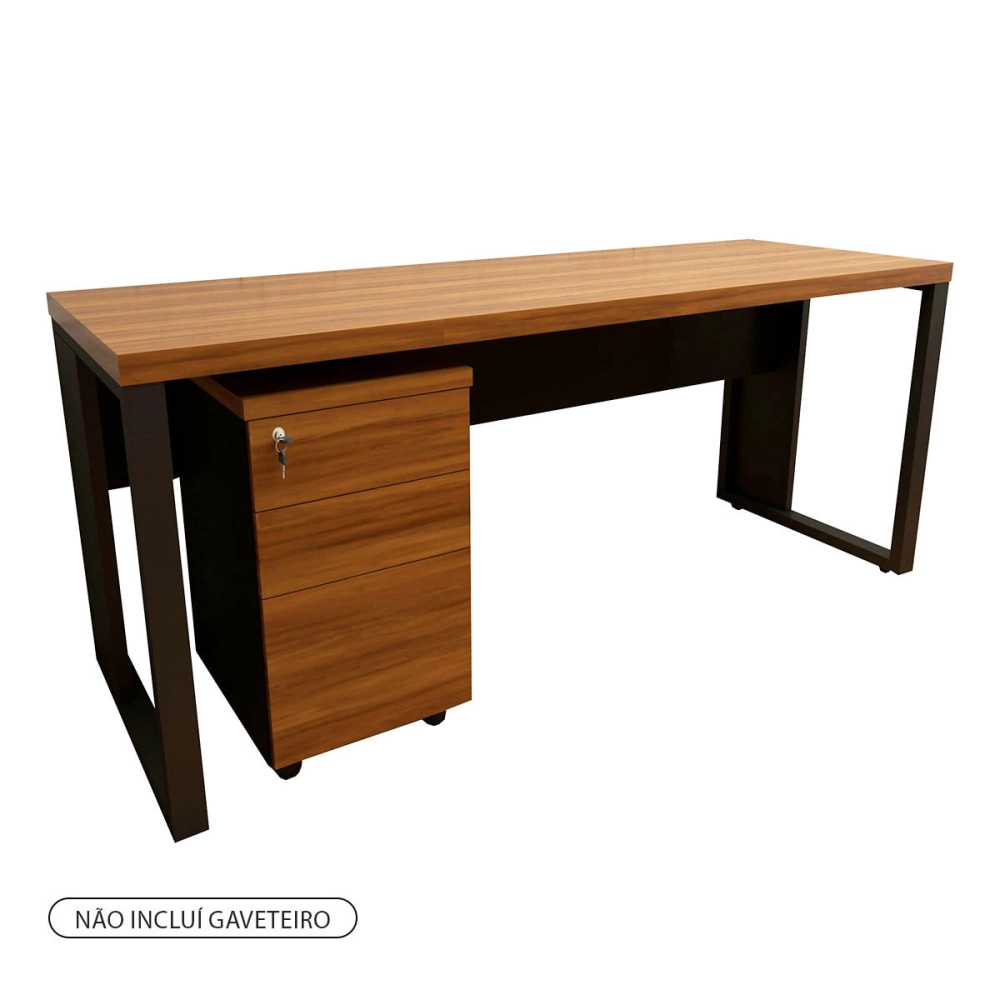 Escrivaninha Industrial 170cm x 60cm Pés Metal F5 Office Cor:Nogal com Preto