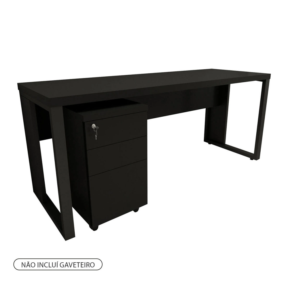 Escrivaninha Industrial 170cm x 60cm Pés Metal F5 Office Cor:Preto