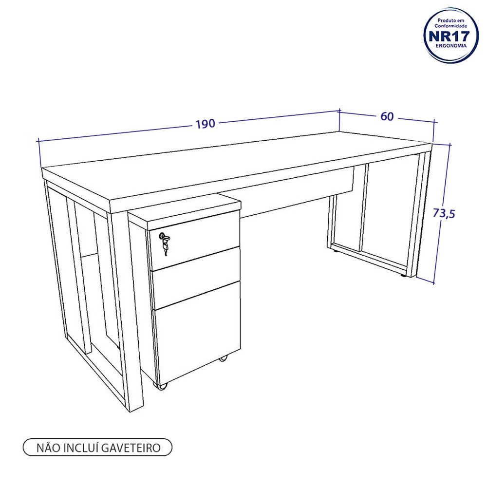 Escrivaninha Industrial 190cm x 60cm Pés Metal F5 Office Cor:Macadâmia com Branco