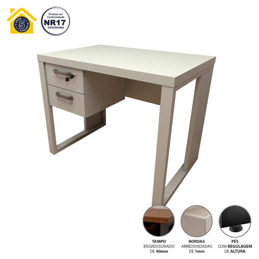 Escrivaninha Industrial com 2 Gavetas e Pés em Metal 90cm Cor:Cinza Claro