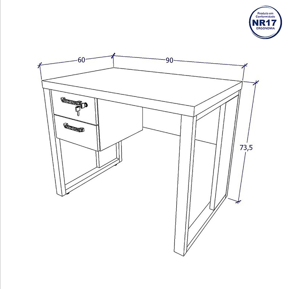 Escrivaninha Industrial com 2 Gavetas e Pés em Metal 90cm Cor:Cinza Sagrado com Preto
