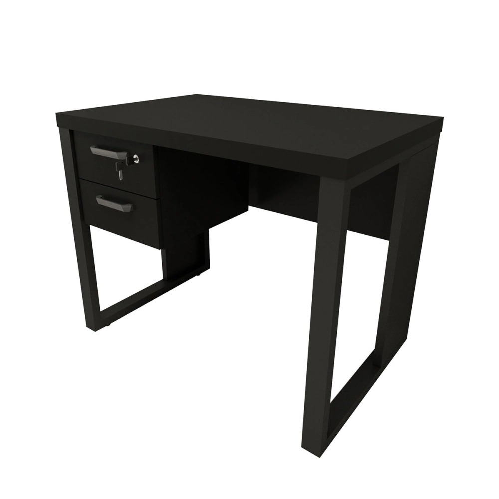 Escrivaninha Industrial com 2 Gavetas e Pés em Metal 90cm Cor:Preto