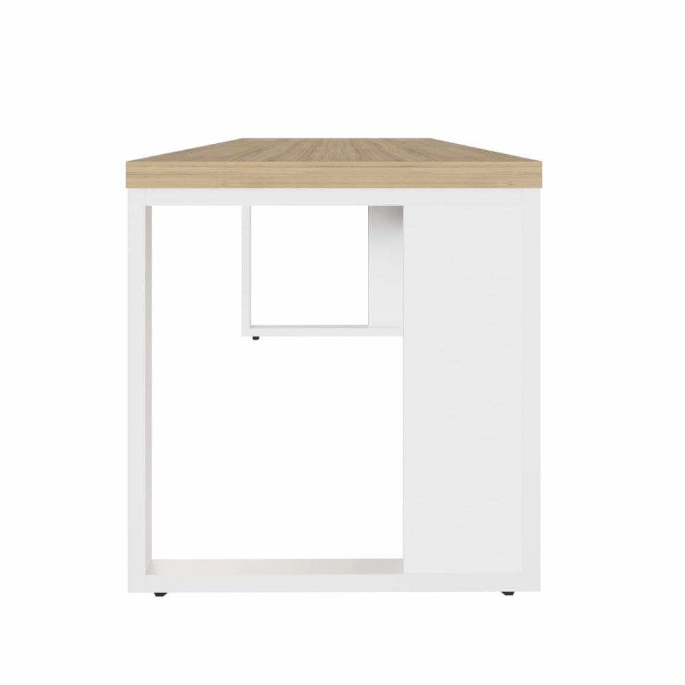 Escrivaninha Industrial Pés Metal 170 cm x 70 cm F5 Office Cor:Macadâmia com Branco