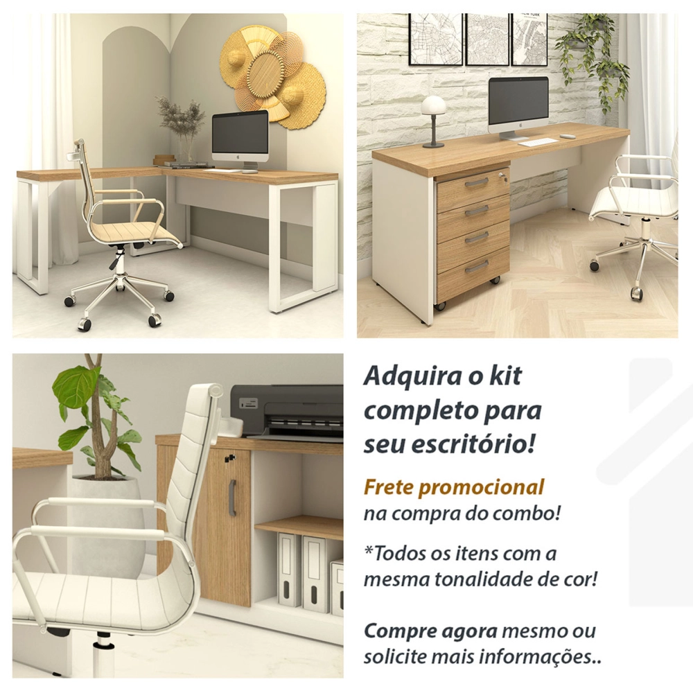 Escrivaninha Industrial Pés Metal 170 cm x 70 cm F5 Office Cor:Macadâmia com Branco