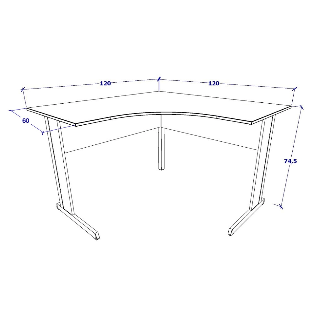 Escrivaninha p/ Escritório em L 120cm x 60cm Pés metal F5 Cor:Branco