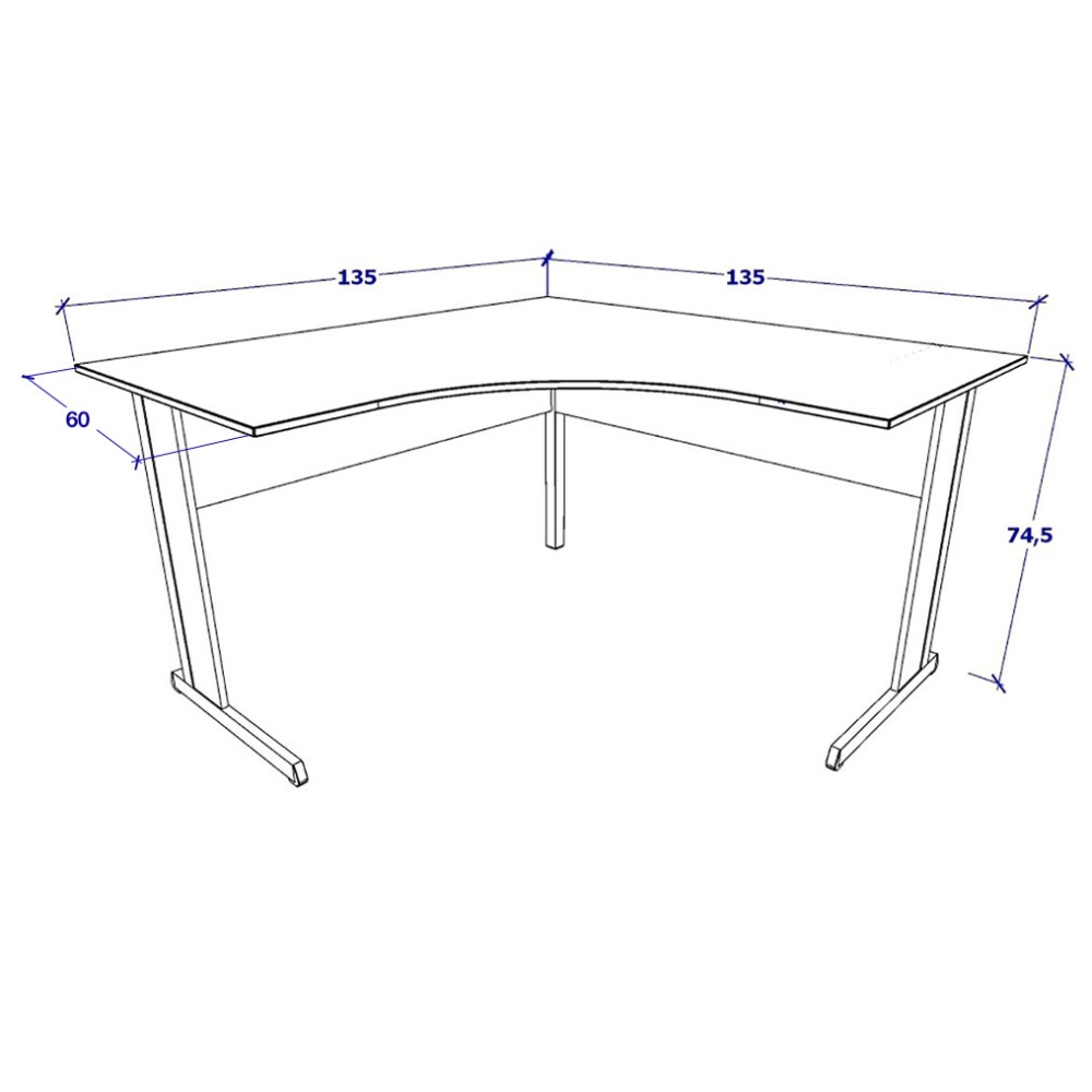 Escrivaninha p/ Escritório em L 135cm x 60cm Pés metal F5 Cor:Branco