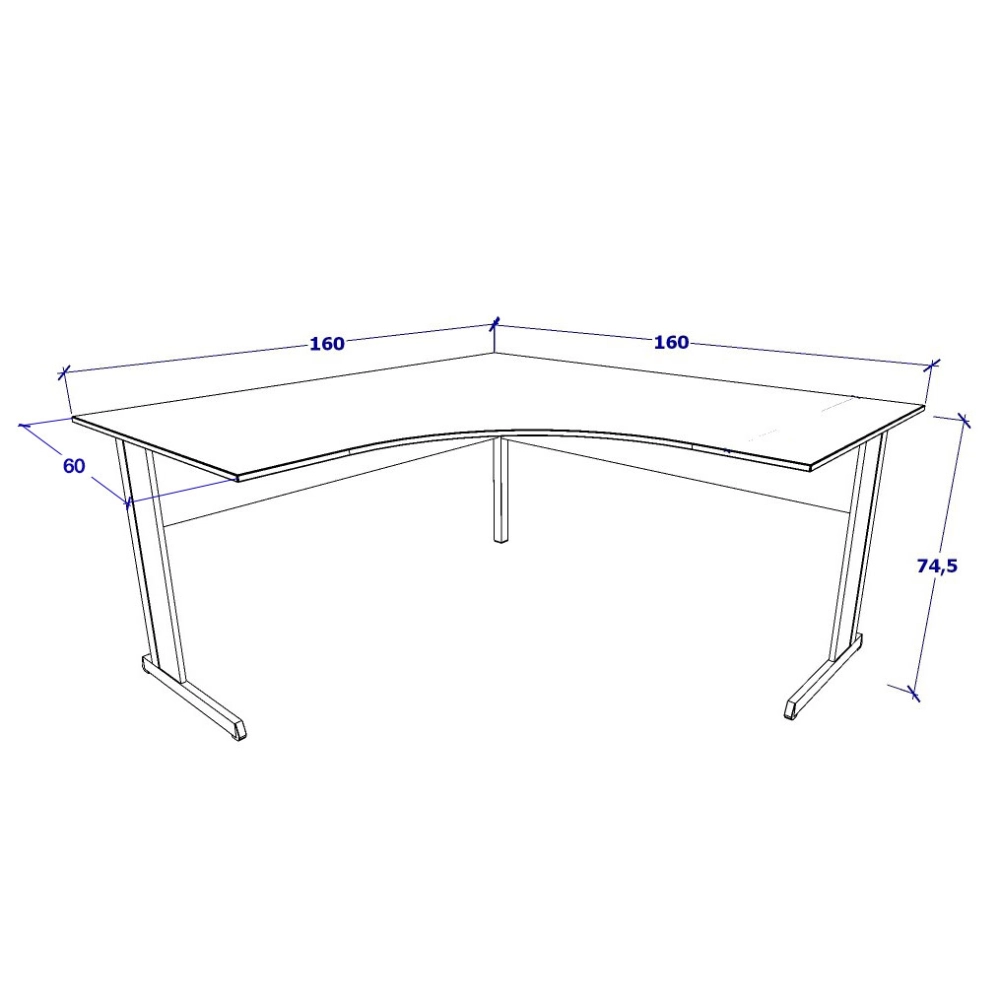 Escrivaninha p/ Escritório em L 160cm x 60cm Pés metal F5 Cor:Nogal com Preto