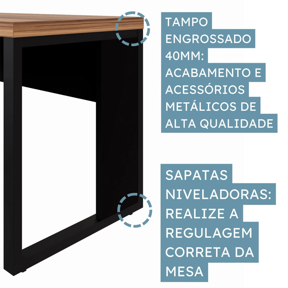 Escrivaninha p/ Trabalho 1,20m x 60cm Pé Metal Nogal Pr F5 Cor:Nogal com Preto