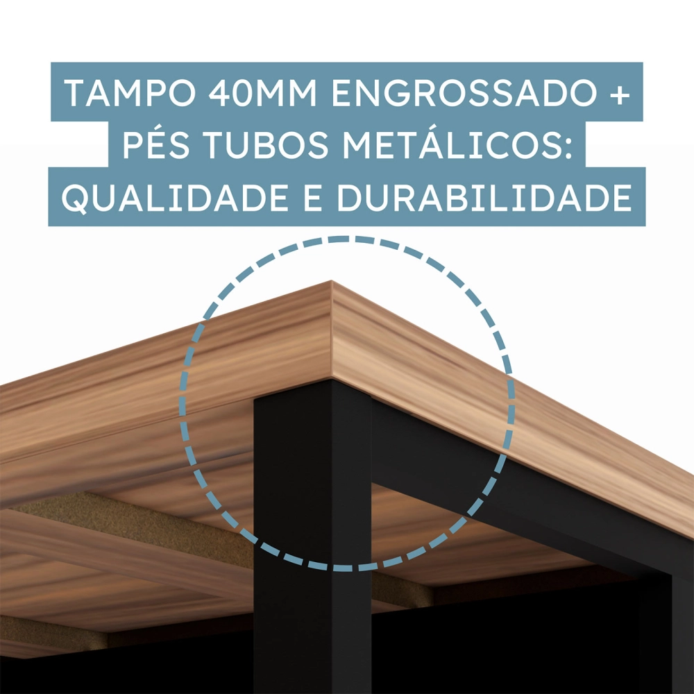 Escrivaninha p/ Trabalho 1,20m x 60cm Pé Metal Nogal Pr F5 Cor:Nogal com Preto
