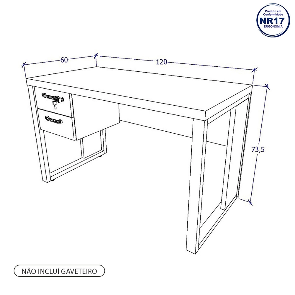 Escrivaninha para Estudos 120cm x 60cm Pés Metal F5 Office Cor:Nogal com Preto