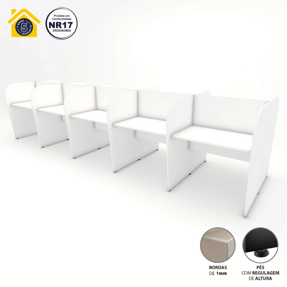 Espaço de Trabalho Call Center para 10 Pessoas BR 4,60m F5 Cor:Branco