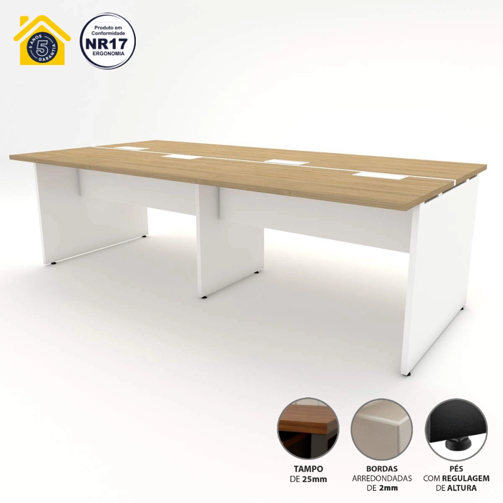 Espaço de Trabalho Escritório p/ 4 pessoas 2,40m Mac Br F5 Cor:Macadâmia com Branco