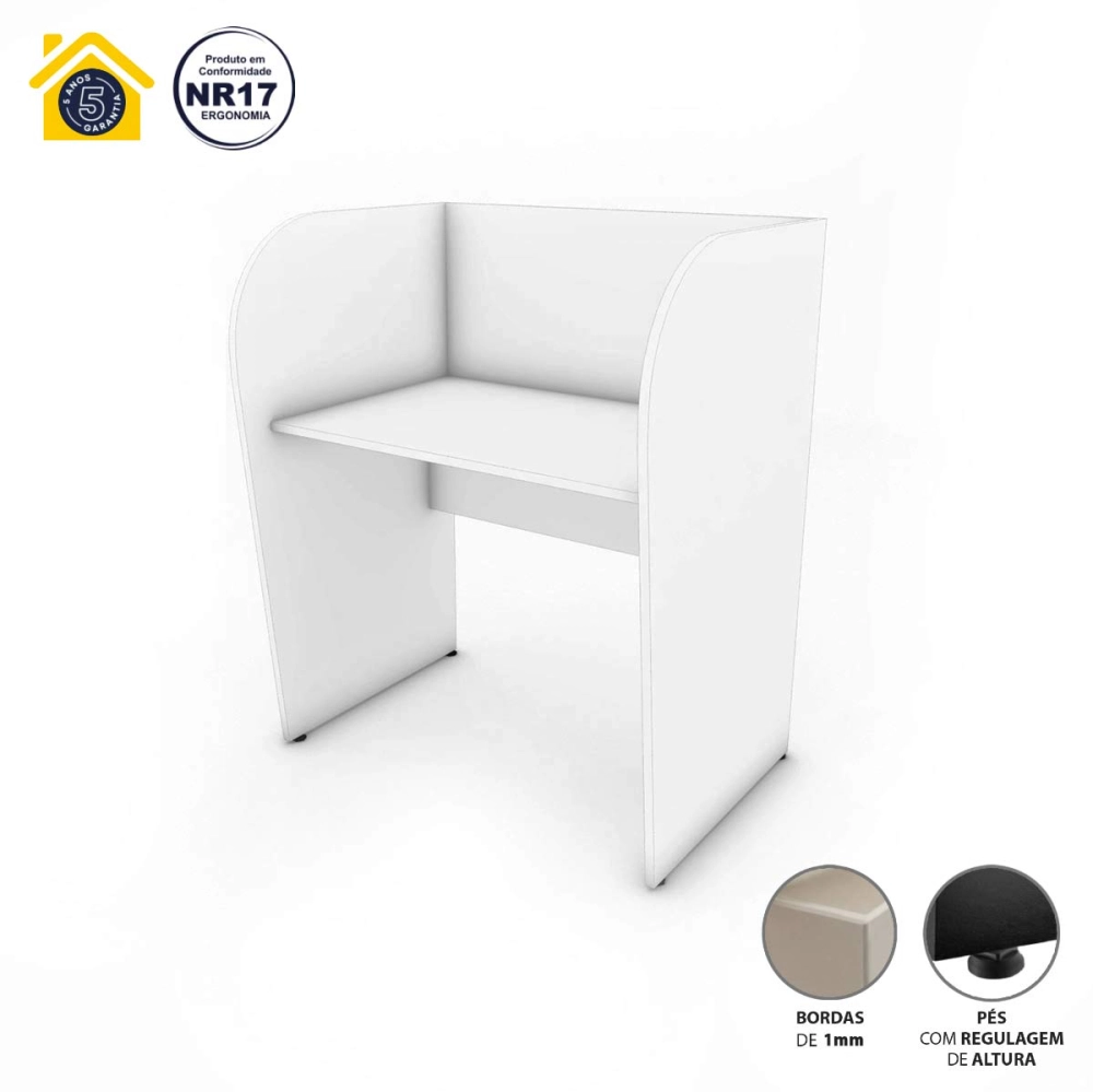 Estação de Trabalho Atendimento Indivual 93,6cm Branco F5 Cor:Branco