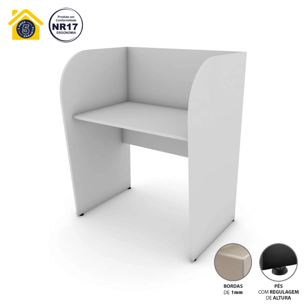 Estação de Trabalho Atendimento Indivual 93,6cm Cinza F5 Cor:Cinza