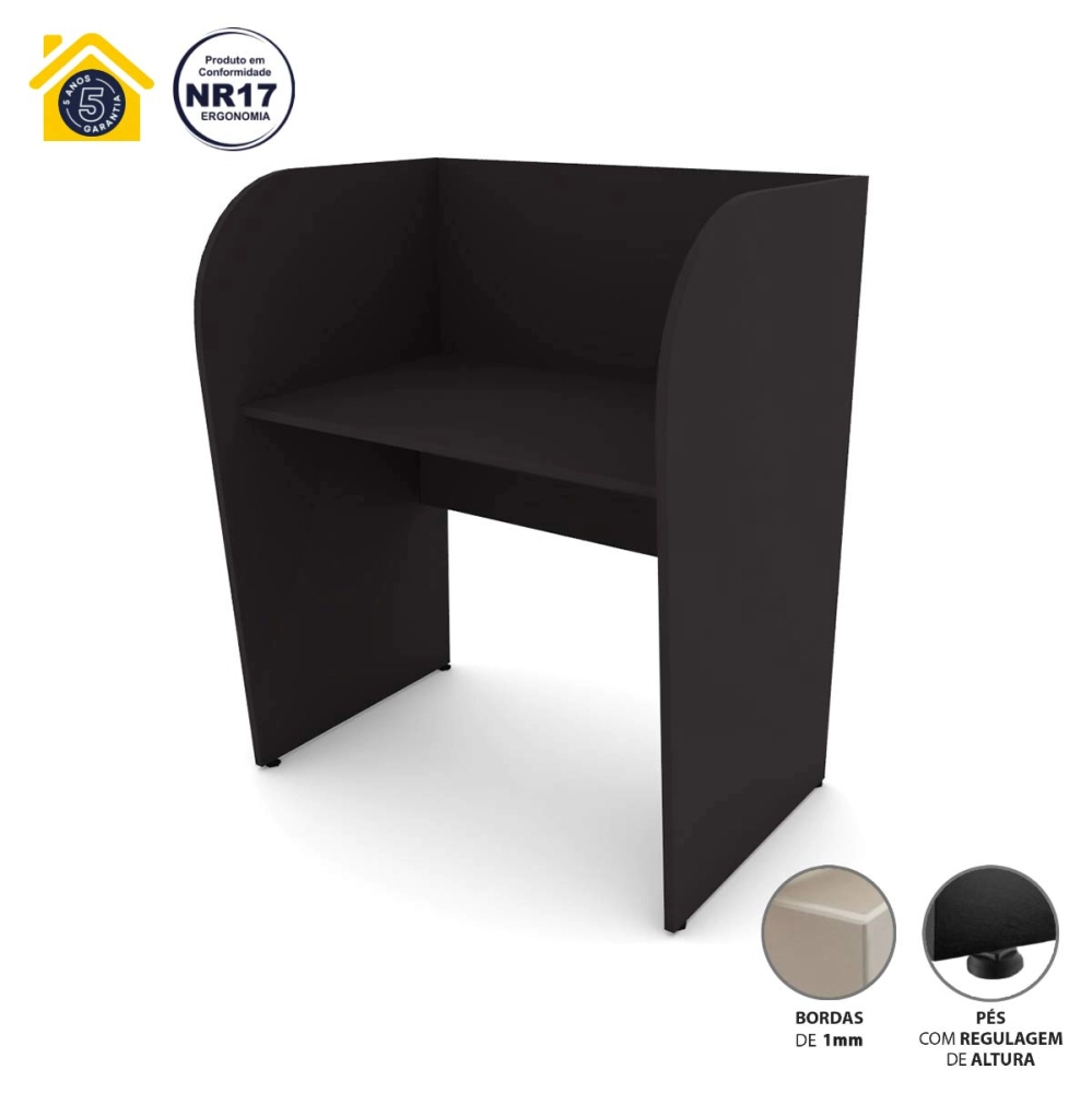 Estação de Trabalho Atendimento Indivual 93,6cm Pre F5 Cor:Preto