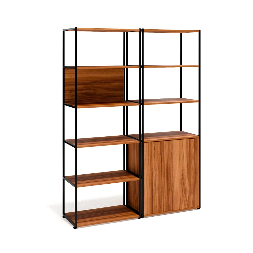 Estante Industrial 2 Torres Portas Prateleiras Metal Madeira Cor:Nogal com Preto