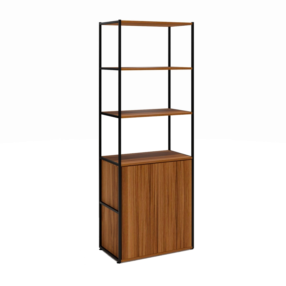 Estante Industrial 3 Torres Portas Prateleiras Metal Madeira Cor:Nogal com Preto