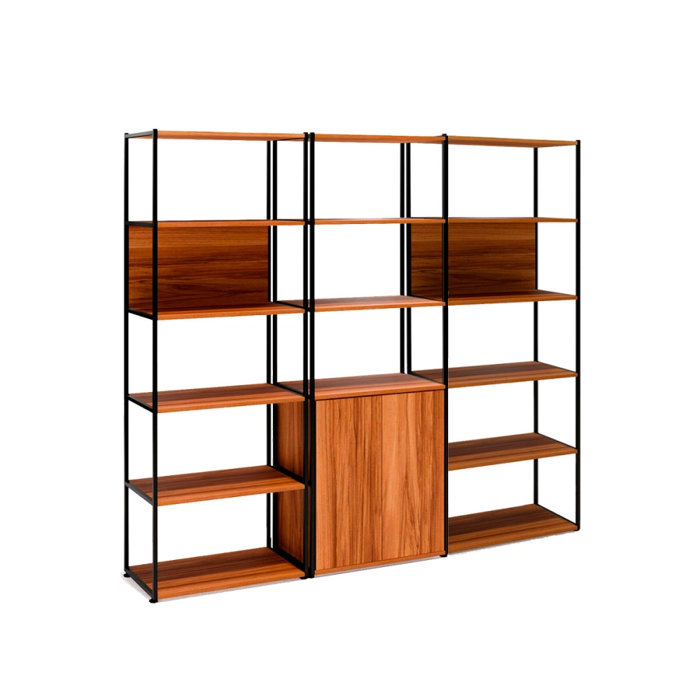 Estante Industrial 3 Torres Portas Prateleiras Metal Madeira Cor:Nogal com Preto