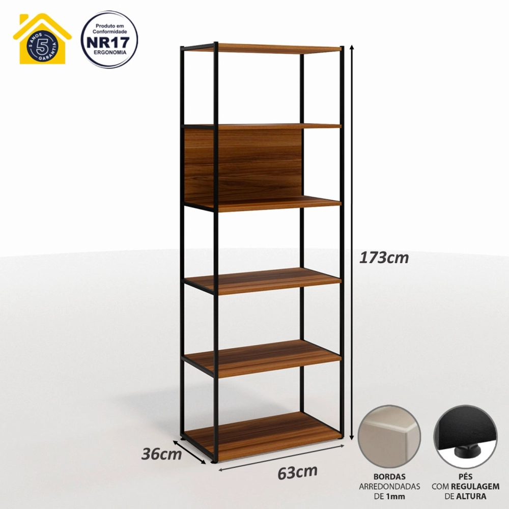 Estante Industrial 3 Torres Portas Prateleiras Metal Madeira Cor:Nogal com Preto