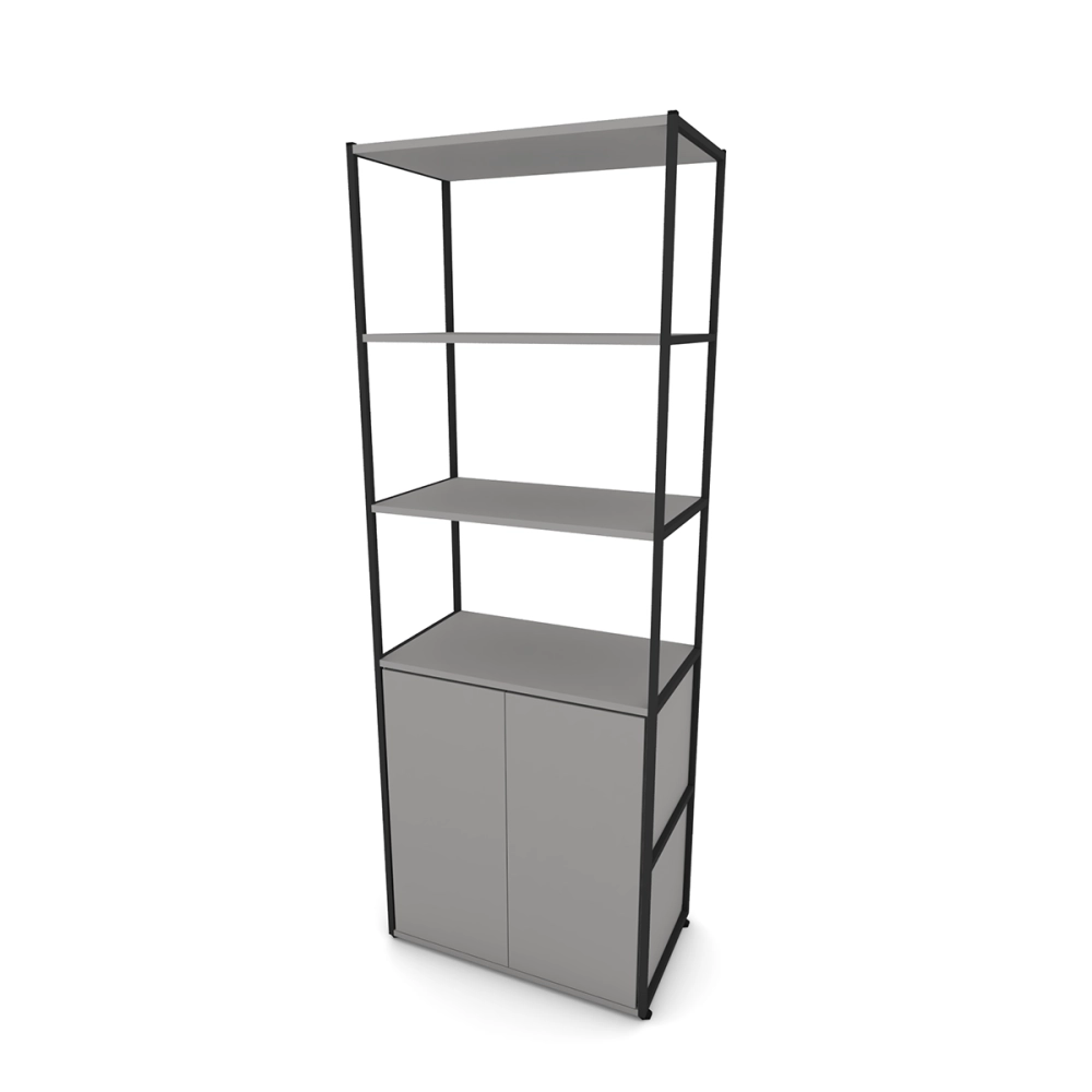 Estante Industrial Metal c/ Prateleira e Armário Cinza S F5 Cor:Cinza Sagrado com Preto