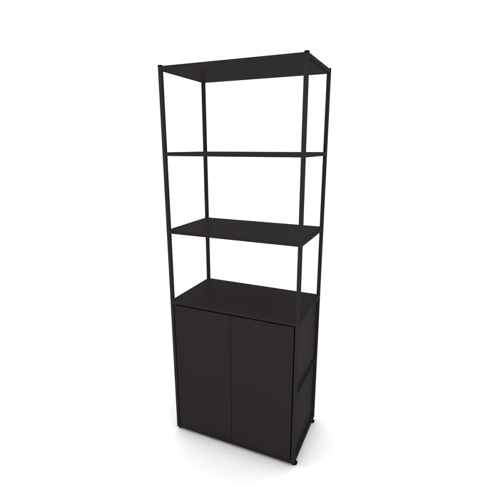 Estante Industrial Metal c/ Prateleiras e Armário Preto F5 Cor:Preto