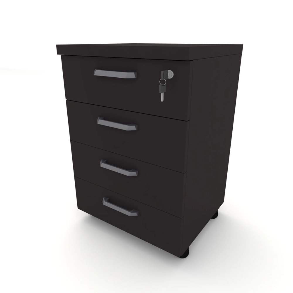 Gaveteiro 4 Gavetas e Chave Com Rodízios Industrial Cor:Preto