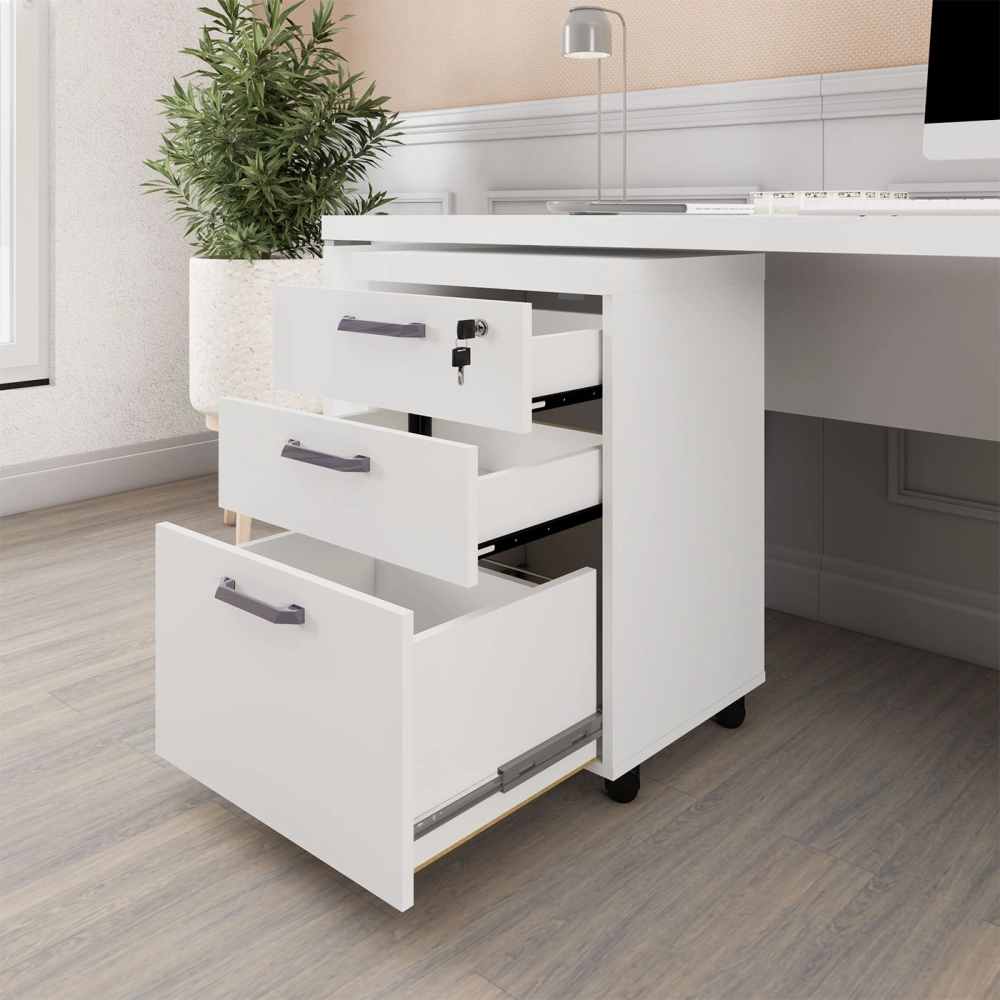 Gaveteiro Organizador 2 Gavetas e Espaço p/ Pastas F5 Office Cor:Branco