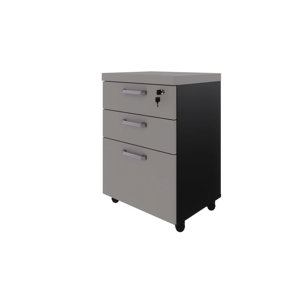Gaveteiro Organizador 2 Gavetas e Espaço p/ Pastas F5 Office Cor:Cinza Sagrado com Preto
