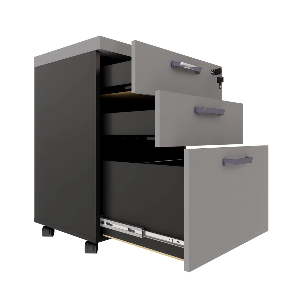 Gaveteiro Organizador 2 Gavetas e Espaço p/ Pastas F5 Office Cor:Cinza Sagrado com Preto