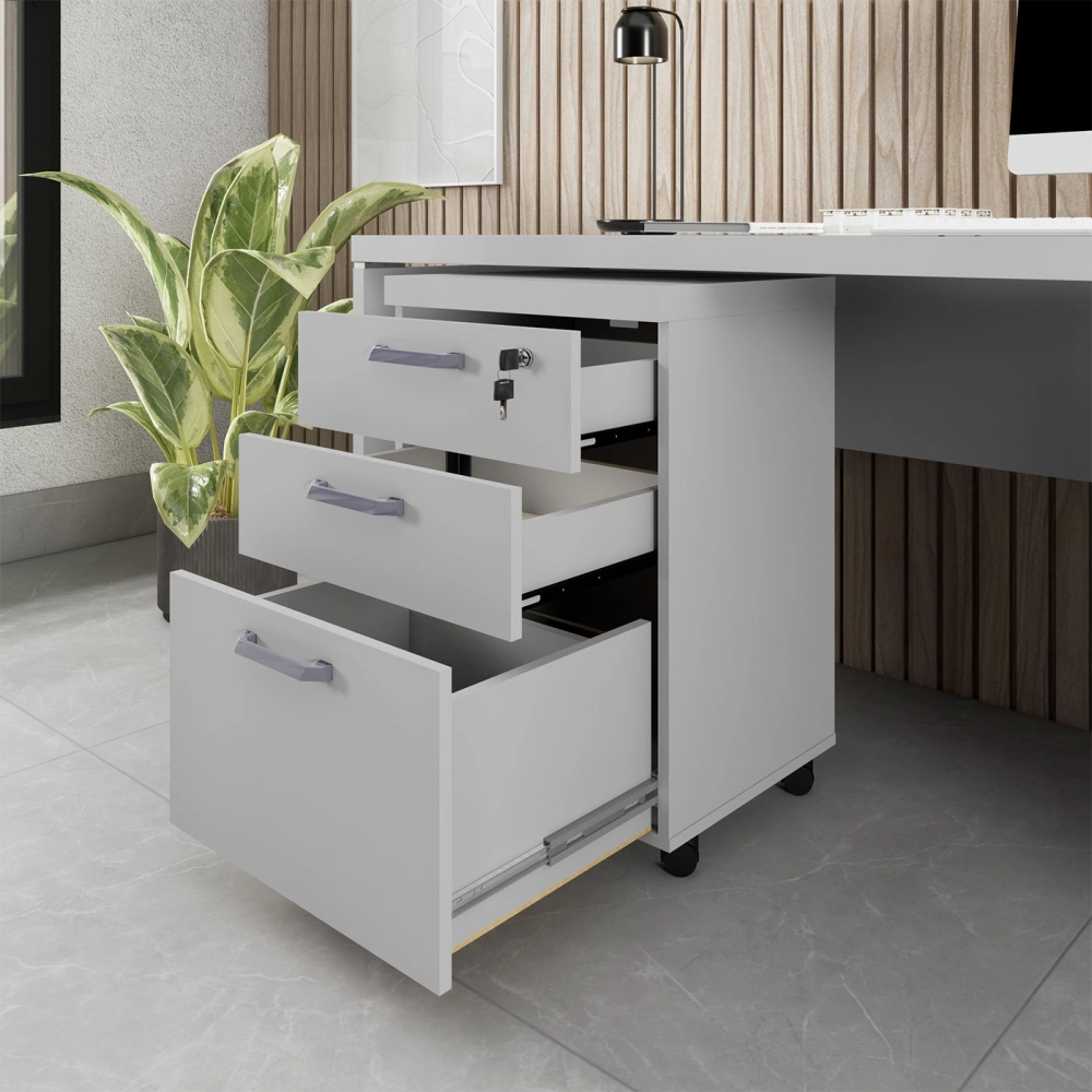 Gaveteiro Organizador 2 Gavetas e Espaço p/ Pastas F5 Office Cor:Cinza