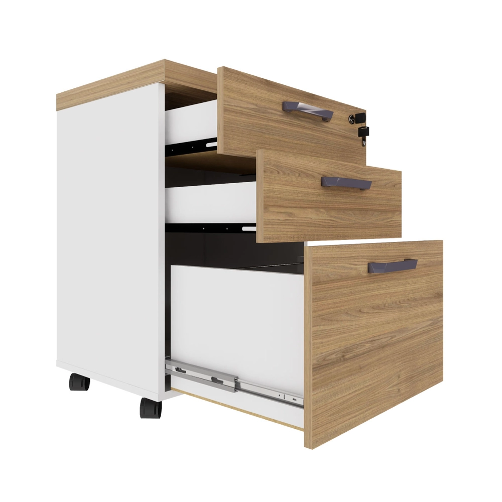 Gaveteiro Organizador 2 Gavetas e Espaço p/ Pastas F5 Office Cor:Macadâmia com Branco