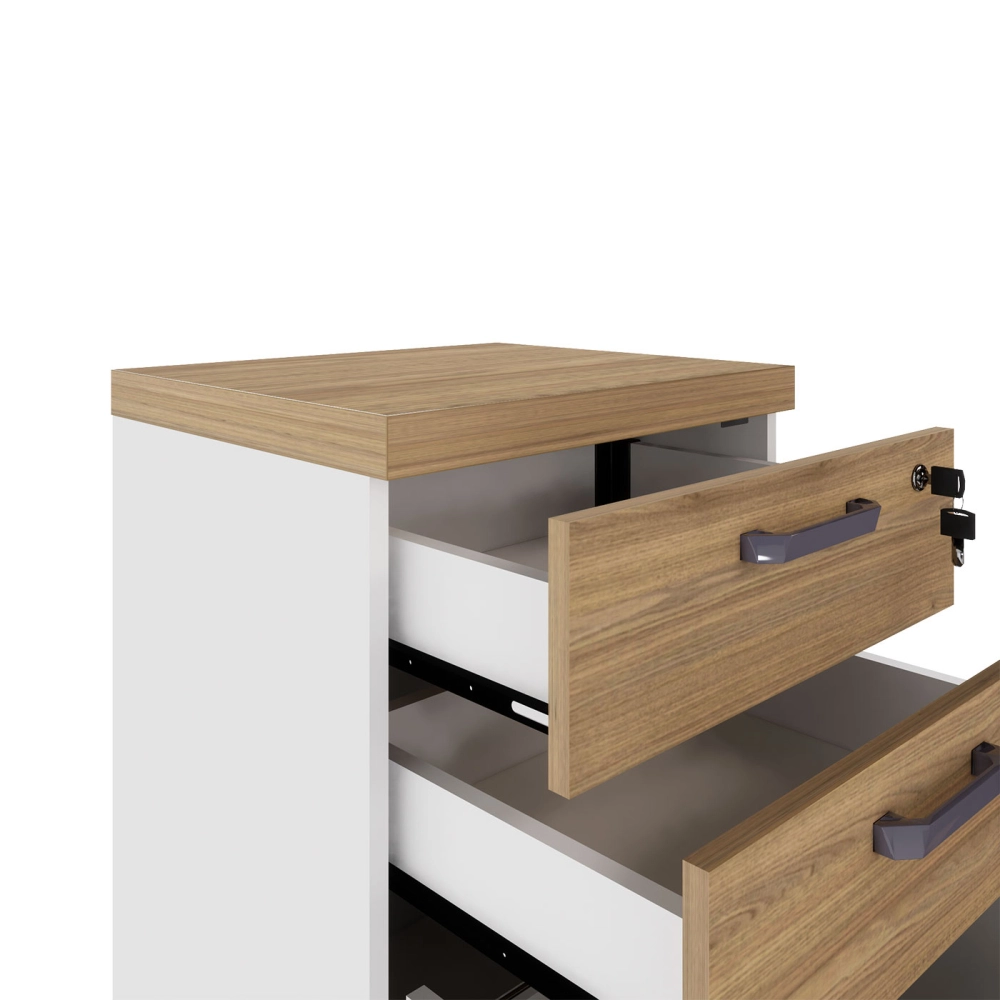 Gaveteiro Organizador 2 Gavetas e Espaço p/ Pastas F5 Office Cor:Macadâmia com Branco