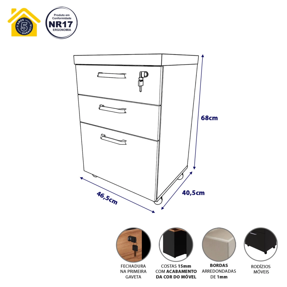 Gaveteiro Organizador 2 Gavetas e Espaço p/ Pastas F5 Office Cor:Macadâmia com Branco