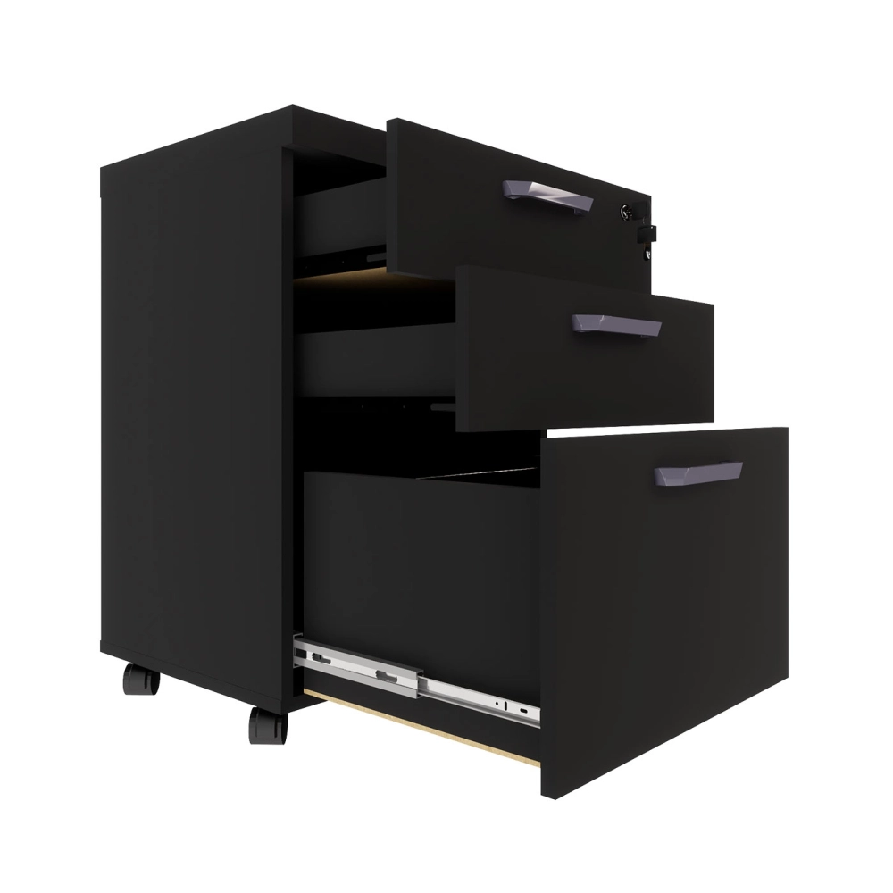 Gaveteiro Organizador 2 Gavetas e Espaço p/ Pastas F5 Office Cor:Preto