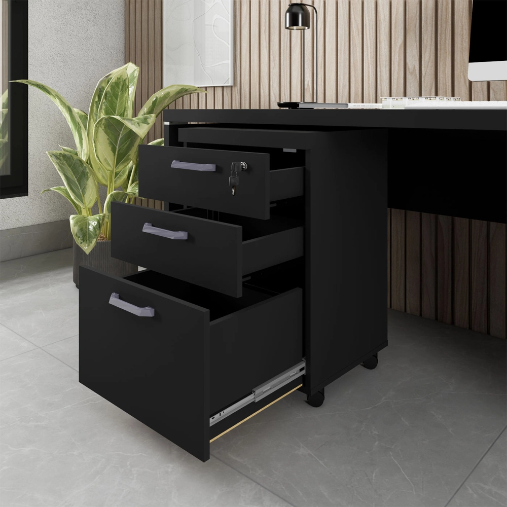 Gaveteiro Organizador 2 Gavetas e Espaço p/ Pastas F5 Office Cor:Preto