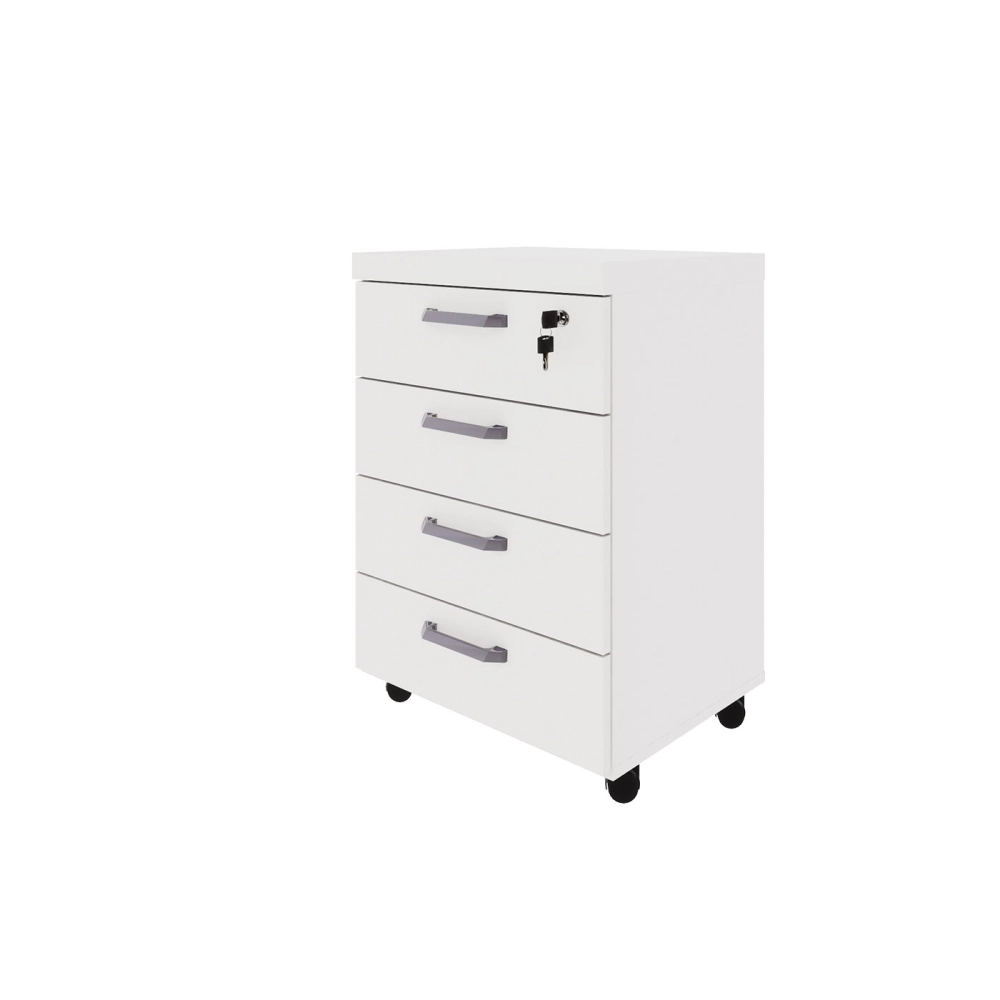 Gaveteiro Organizador Escritório 4 Gavetas e Chave F5 Office Cor:Branco