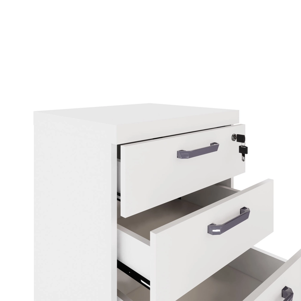 Gaveteiro Organizador Escritório 4 Gavetas e Chave F5 Office Cor:Branco
