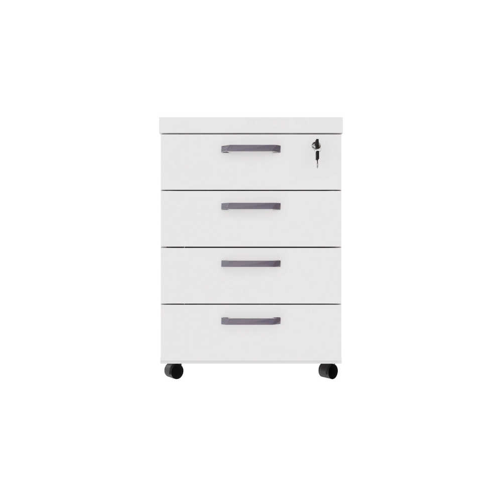 Gaveteiro Organizador Escritório 4 Gavetas e Chave F5 Office Cor:Branco
