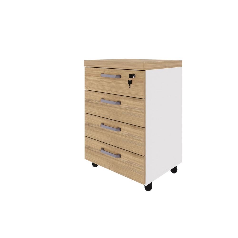 Gaveteiro Organizador Escritório 4 Gavetas e Chave F5 Office Cor:Macadâmia com Branco